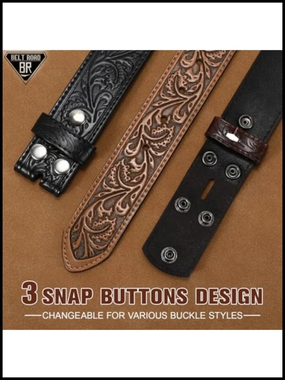 3 Pack Western Belts Without Buckle Genuine Leather Cowboy Belt